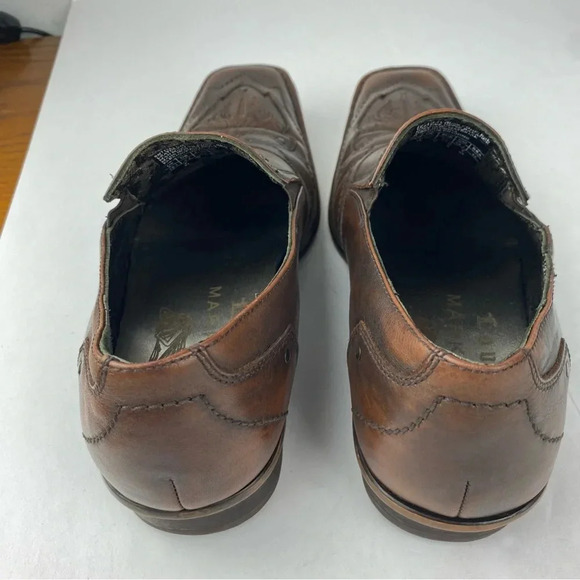 Mark Nason Mens 10.5 Brown Leather Loafers Square Toe Cross Emblem - Picture 2 of 7